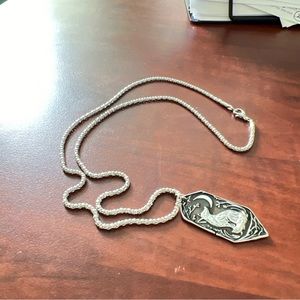 Silver Fox and Crescent Moon Pendant and Chain Necklace
